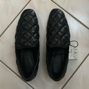 Zara faux leather quilter black loafers